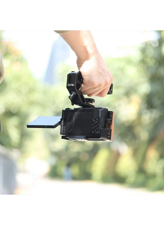 UURIG - ZV1 Camera Cage for Sony ZV-1 Camera Video Shooting Cage Rig Filming Accessories 3/8“ Arri Locating 1/4" Cold Shoe Extension for Microphone/Light w Wooden Handle Grip, Vlogger Content Creator - Image 1