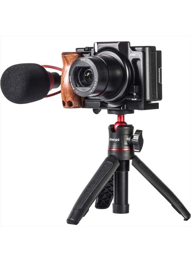 UURIG - ZV1 Camera Cage for Sony ZV-1 Camera Video Shooting Cage Rig Filming Accessories 3/8“ Arri Locating 1/4" Cold Shoe Extension for Microphone/Light w Wooden Handle Grip, Vlogger Content Creator - Image 1