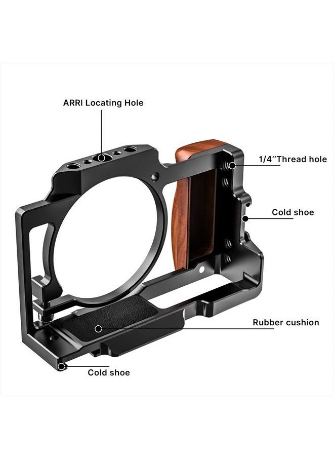 UURIG - ZV1 Camera Cage for Sony ZV-1 Camera Video Shooting Cage Rig Filming Accessories 3/8“ Arri Locating 1/4" Cold Shoe Extension for Microphone/Light w Wooden Handle Grip, Vlogger Content Creator - Image 1