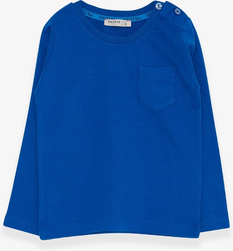 Breeze Baby Boy Long Sleeve T-Shirt with Pocket Sax (9 Months-3 Years)  - Image 1