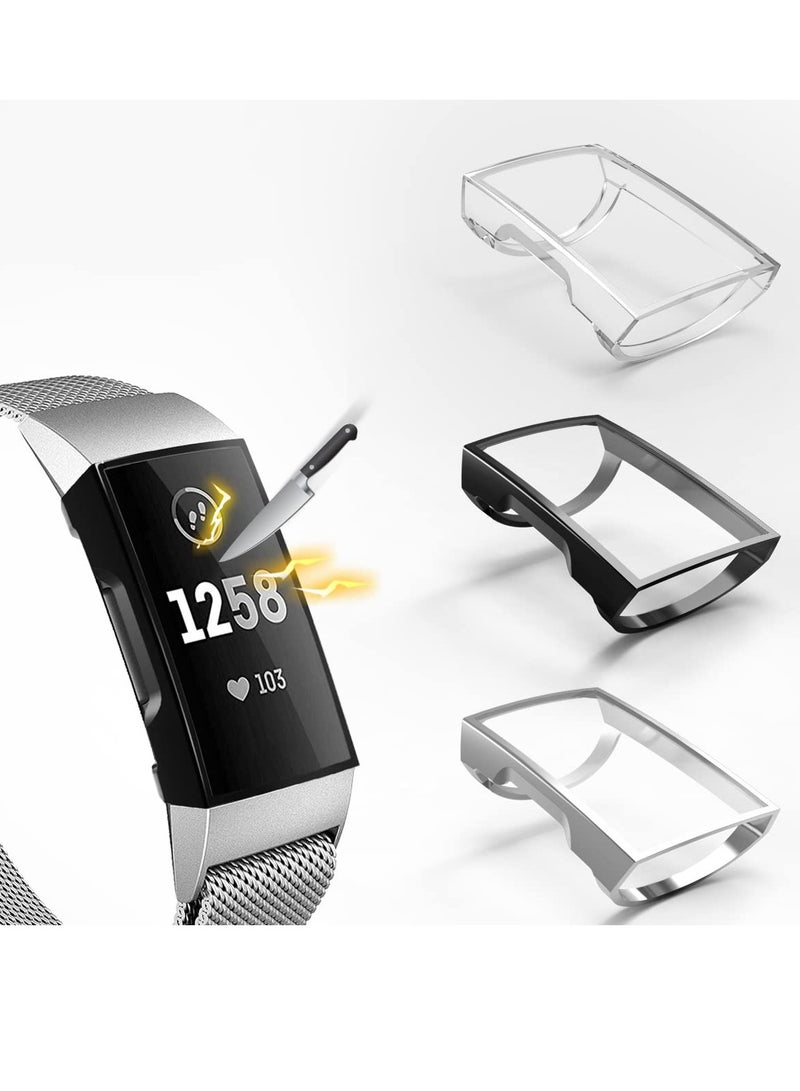 حامي شاشة TPU فائق النعومة وحافظة واقية لساعة Fitbit Charge 4 و Charge 3 و Charge 3SE، حماية شاملة (3 قطع)، نحيفة ومتينة - Image 1