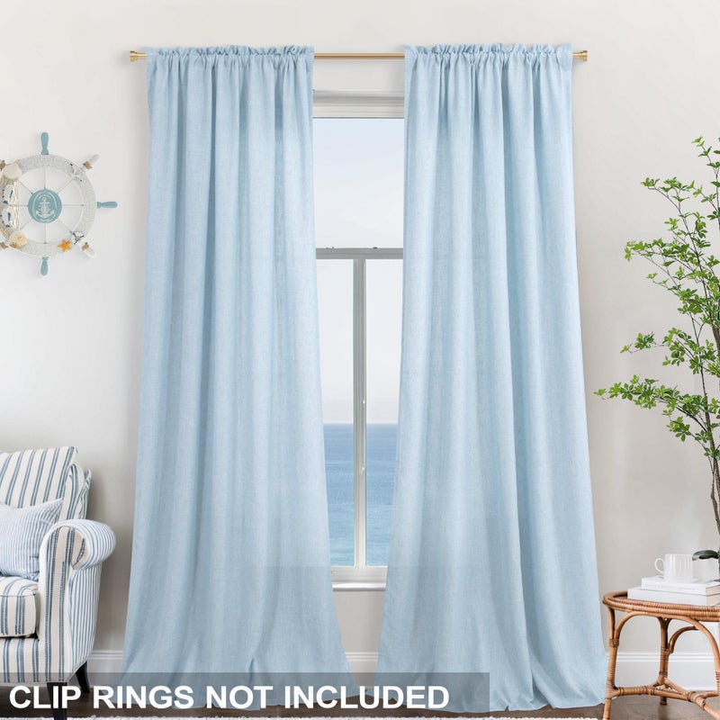 KOUFALL Light Blue Curtains for Bedroom Baby Sky Blue Linen Semi Sheer Curtains 84 Inches Long for Living Room Nursery Girls Kids Room Set 2 Panels - Image 2