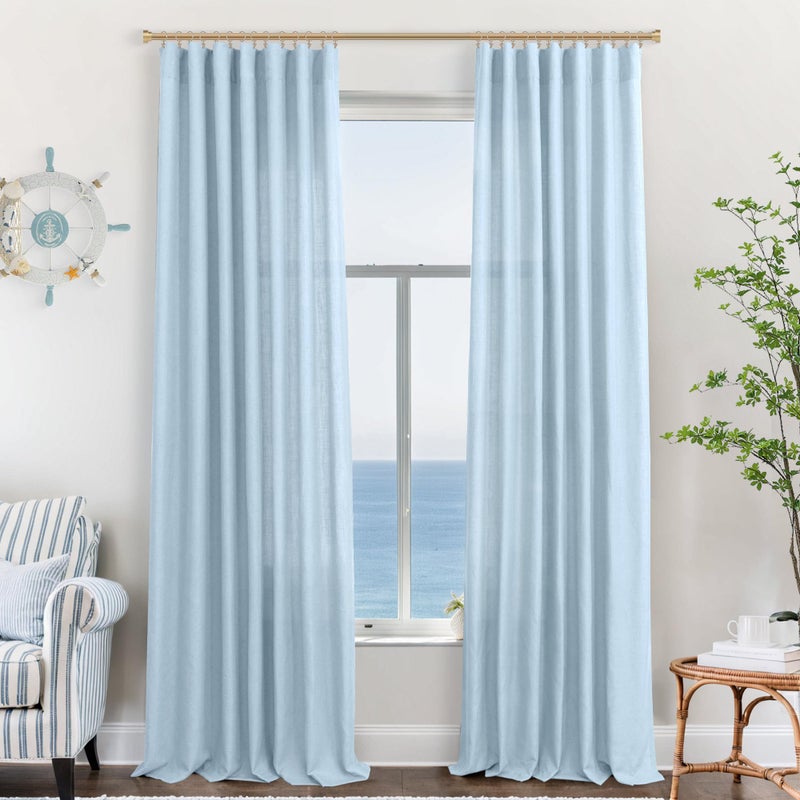 KOUFALL Light Blue Curtains for Bedroom Baby Sky Blue Linen Semi Sheer Curtains 84 Inches Long for Living Room Nursery Girls Kids Room Set 2 Panels - Image 1