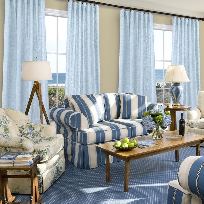 KOUFALL Light Blue Curtains for Bedroom Baby Sky Blue Linen Semi Sheer Curtains 84 Inches Long for Living Room Nursery Girls Kids Room Set 2 Panels - Image 3