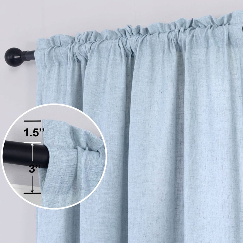 KOUFALL Light Blue Curtains for Bedroom Baby Sky Blue Linen Semi Sheer Curtains 84 Inches Long for Living Room Nursery Girls Kids Room Set 2 Panels - Image 5