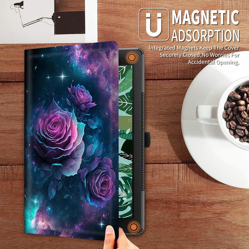 FUYOCWE for Fire HD 10 Case 2021,Fire HD 10 Plus Tablet Case (11th Generation, 2021 Release), Multi-Angle Slim Stand Smart Cover Cases for New Amazon Kindle Fire HD 10 10.1"-Purple Flowers in Galaxy - Image 4