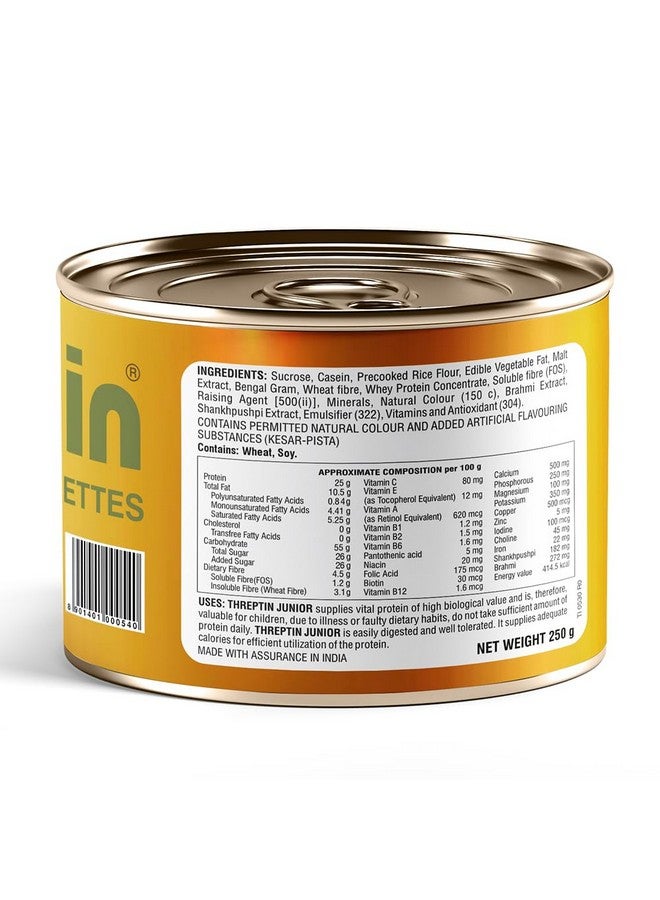 THREPTIN Junior-Protein Diskettes| Healthy Snacks For Kids - 250 Gram, Casein Protein Diskette With Calcium, Essential Vitamins, Minerals, Shankhpushpi And Brahmi-(No Maida)- Kesar Pista|100% Veg - Image 3