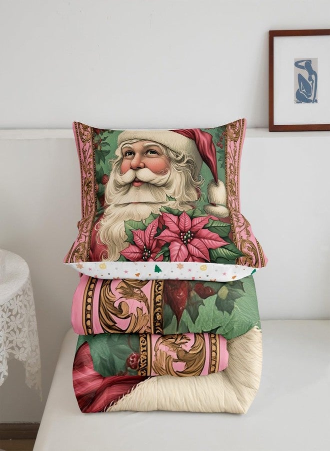 Man Fei Manfei Retro Oil Painting Style 3 Pcs Comforter/Duvet Set,Christmas Flower Ultra Soft Bed Collection,Santa Claus Bedding for Room Decor 3 Pcs,Microfiber Breathable,King - Image 5
