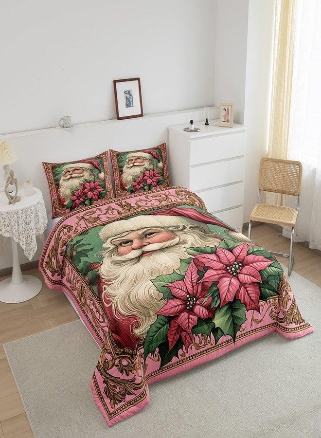 Man Fei Manfei Retro Oil Painting Style 3 Pcs Comforter/Duvet Set,Christmas Flower Ultra Soft Bed Collection,Santa Claus Bedding for Room Decor 3 Pcs,Microfiber Breathable,King - Image 2
