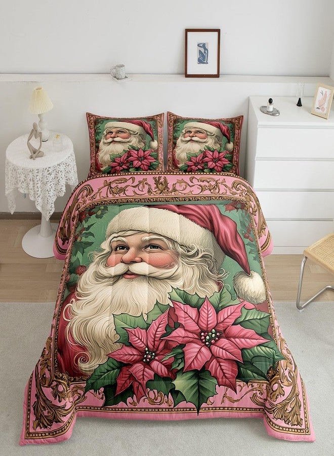 Man Fei Manfei Retro Oil Painting Style 3 Pcs Comforter/Duvet Set,Christmas Flower Ultra Soft Bed Collection,Santa Claus Bedding for Room Decor 3 Pcs,Microfiber Breathable,King - Image 1