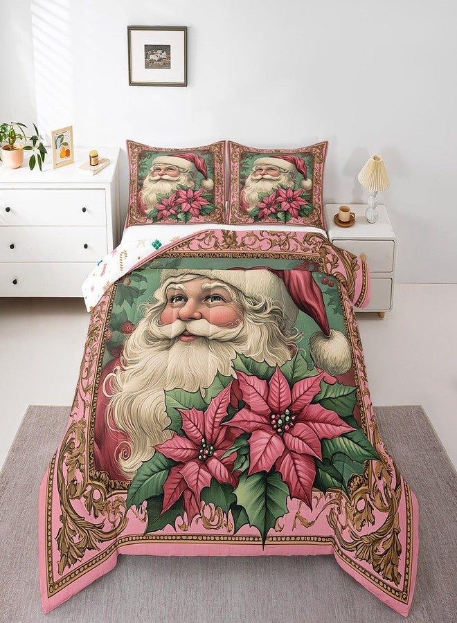 Man Fei Manfei Retro Oil Painting Style 3 Pcs Comforter/Duvet Set,Christmas Flower Ultra Soft Bed Collection,Santa Claus Bedding for Room Decor 3 Pcs,Microfiber Breathable,King - Image 3