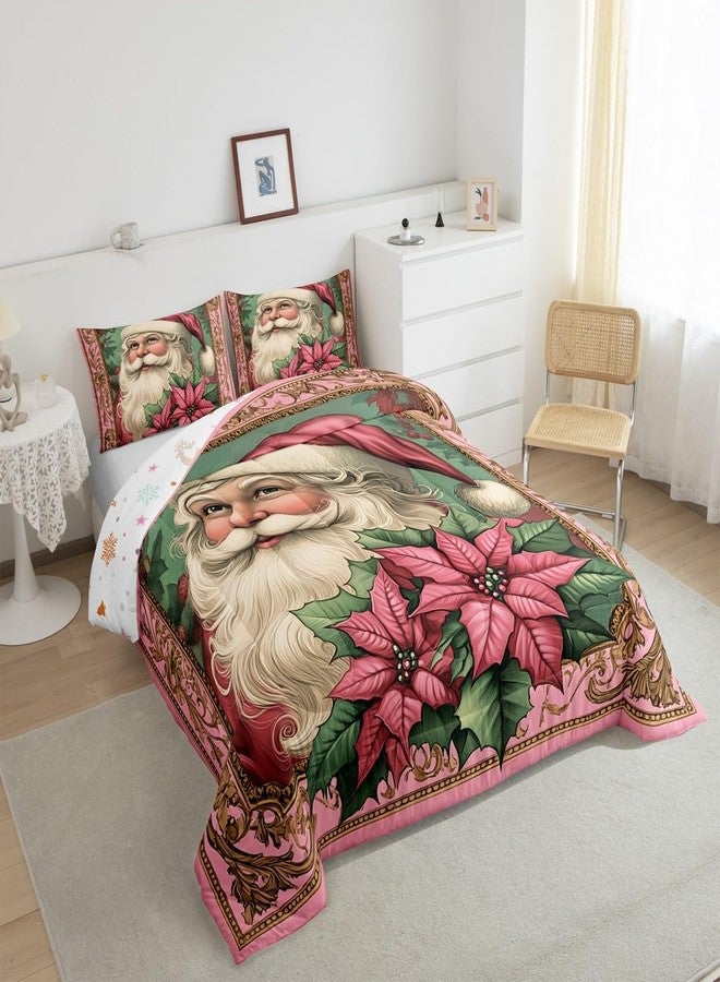 Man Fei Manfei Retro Oil Painting Style 3 Pcs Comforter/Duvet Set,Christmas Flower Ultra Soft Bed Collection,Santa Claus Bedding for Room Decor 3 Pcs,Microfiber Breathable,King - Image 4
