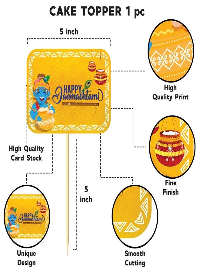 Festiko® Set of 8 Pcs Krishna Janmashtami Decoration (Banner, Cake & Cupcake Toppers), Kanha Bal Gopal Janmashtami Decoration - Image 5