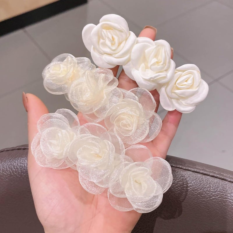 ZJchao Camellia Shaped Hair Elegant Exquisite Flower Barrette Non Slip Design Perfect for Women Girls Daily Work Dating Parties Cloth Material (Mesh White) - Image 4