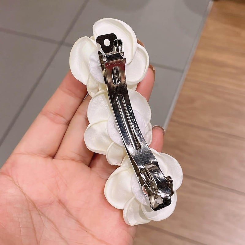 ZJchao Camellia Shaped Hair Elegant Exquisite Flower Barrette Non Slip Design Perfect for Women Girls Daily Work Dating Parties Cloth Material (Mesh White) - Image 5