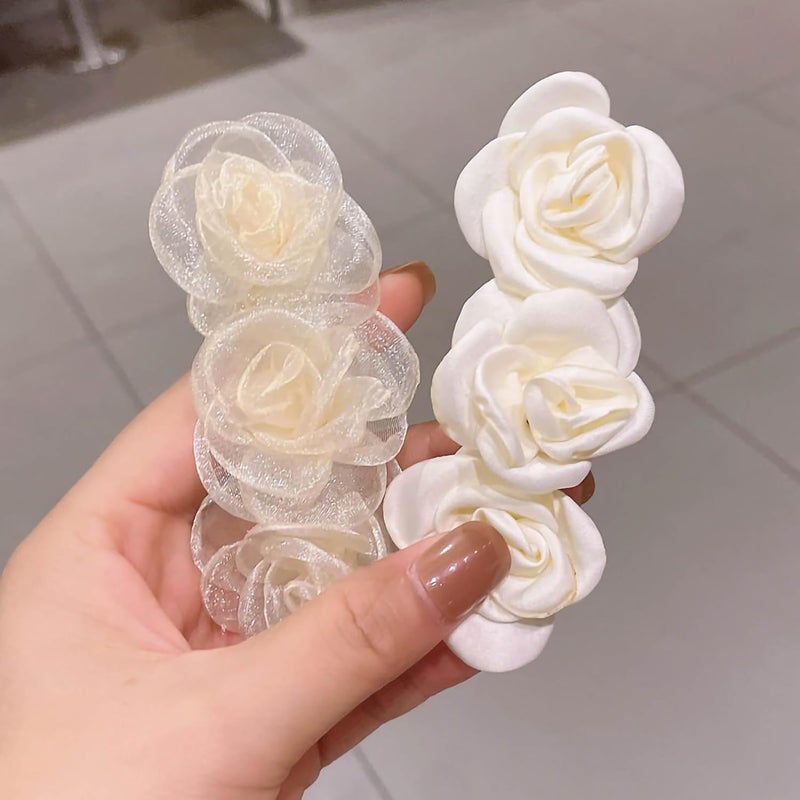 ZJchao Camellia Shaped Hair Elegant Exquisite Flower Barrette Non Slip Design Perfect for Women Girls Daily Work Dating Parties Cloth Material (Mesh White) - Image 3