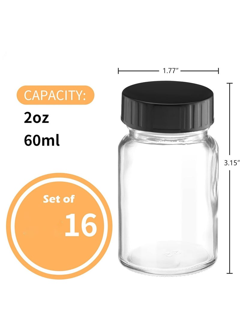 16 Pcs 2oz Glass Jars with Lids, Small Containers with Screw Caps, Clear Mini Round Bottles, Leakproof, BPA Free, Wide Mouth, Easy to Clean, for Liquids, Juicing, Ginger Shot, Sample - Image 3