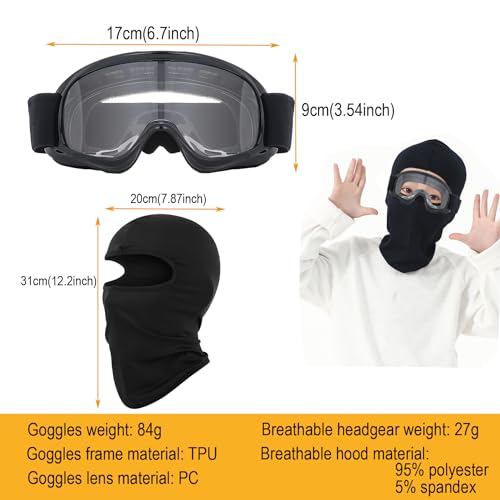 LJDJ Kids Dirt Bike Goggles ATV Motorcycle Off-Road Riding Motocross Glasses with Sun UV Protection Balaclava Full Face Cover (Black/Clear Lens) - Image 2