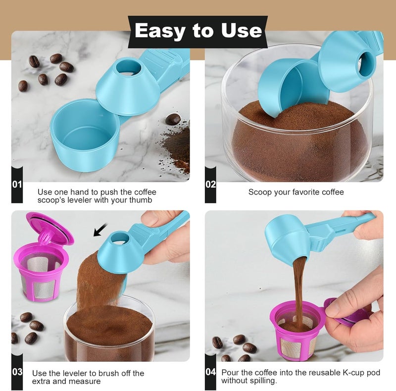 Lov Sprout Coffee Scoop & Funnel for Reusable K Cup Refillable Coffee Pods, Coffee Measuring Spoon 2 Tablespoon Capacity, Scoop with Funnel for Ground Coffee, Protein Powder, Tea (Blue, 2 Pack) - Image 4