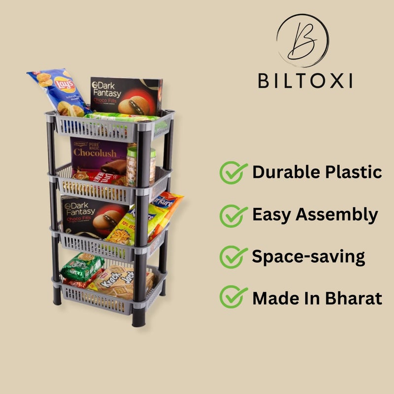Biltoxi رف تخزين بلاستيكي متعدد الاستخدامات بيلتوكسى سلة بصل بطاطس خضار للمطبخ والمنزل 4 طبقات فضي - Image 3