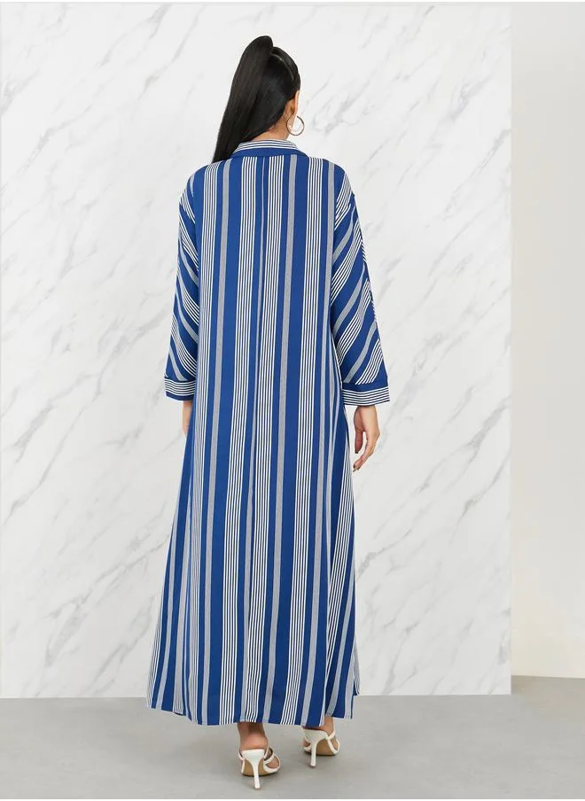 Styli Striped Drop Shoulder Shift Maxi Dress