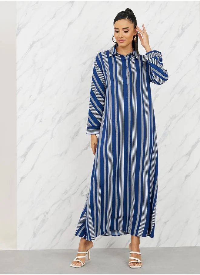 ستايلي Striped Drop Shoulder Shift Maxi Dress