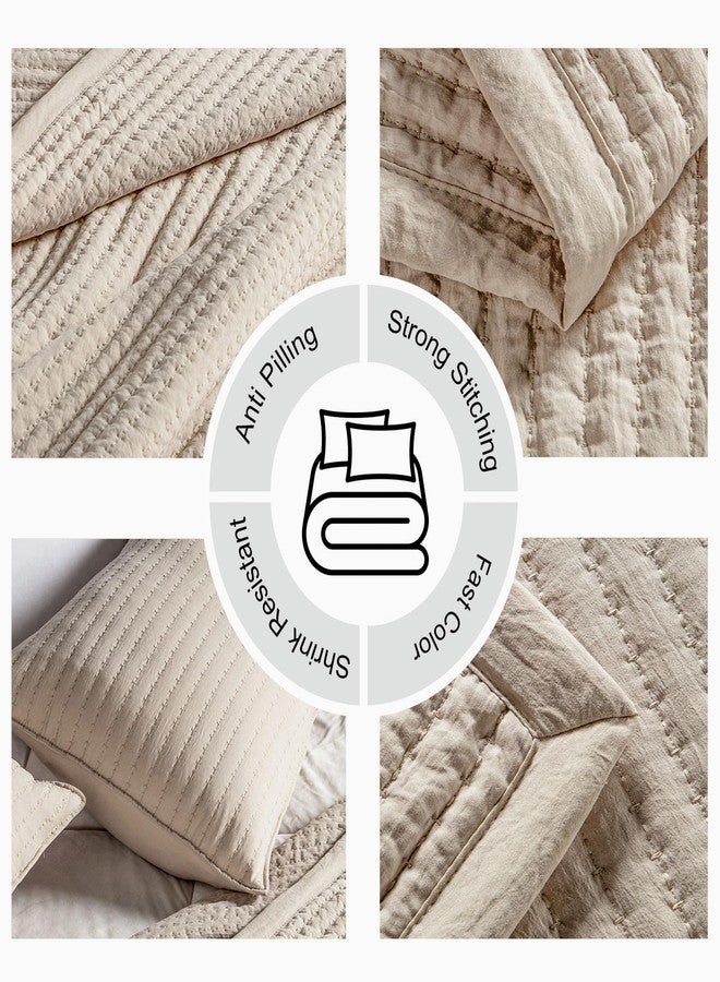 DAWNDIOR XL King Quilt Set - 108"x98" Soft Washed 3-Layer Lightweight Bedspread with Multi-Lock Quilting, Minimalist Nordic Bedding, All-Season Quilt for Spring & Summer (1 Quilt + 2 Pillow Shams), Oatmeal - Image 5