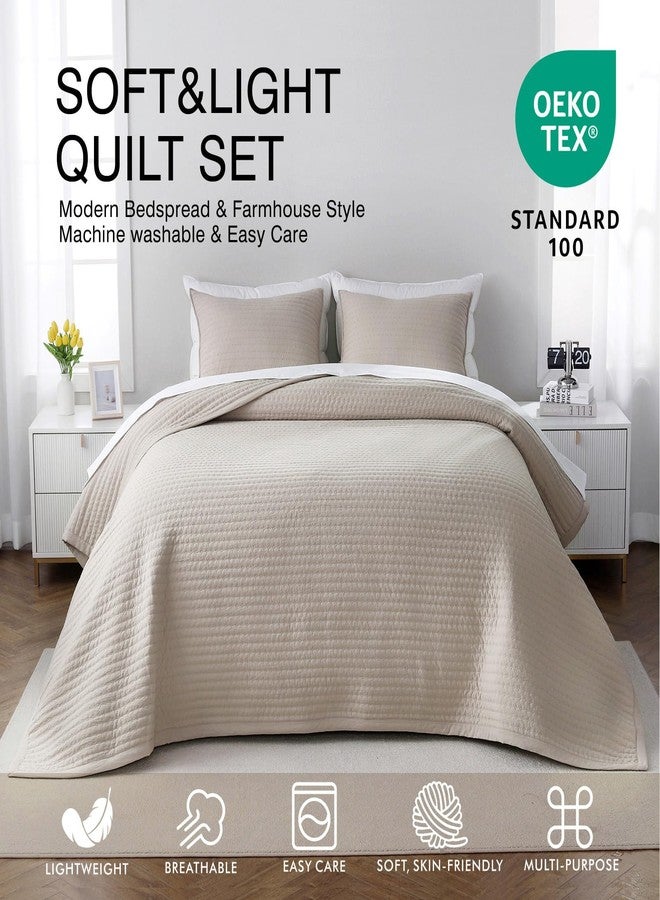 DAWNDIOR XL King Quilt Set - 108"x98" Soft Washed 3-Layer Lightweight Bedspread with Multi-Lock Quilting, Minimalist Nordic Bedding, All-Season Quilt for Spring & Summer (1 Quilt + 2 Pillow Shams), Oatmeal - Image 2