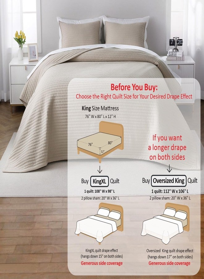 DAWNDIOR XL King Quilt Set - 108"x98" Soft Washed 3-Layer Lightweight Bedspread with Multi-Lock Quilting, Minimalist Nordic Bedding, All-Season Quilt for Spring & Summer (1 Quilt + 2 Pillow Shams), Oatmeal - Image 3