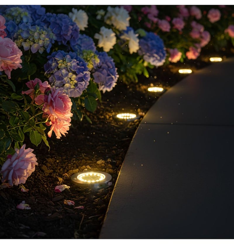 10 قطعة ضوء دافئ 16 LED شمسي من الفولاذ المقاوم للصدأ مدمج في الأرض لإضاءة الحديقة الخارجية والعشب لتزيين المناظر الطبيعية - Image 1