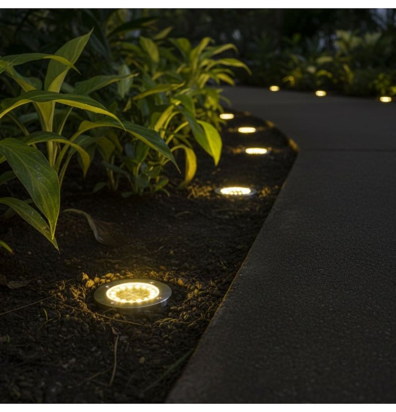 10 قطعة ضوء دافئ 16 LED شمسي من الفولاذ المقاوم للصدأ مدمج في الأرض لإضاءة الحديقة الخارجية والعشب لتزيين المناظر الطبيعية - Image 2