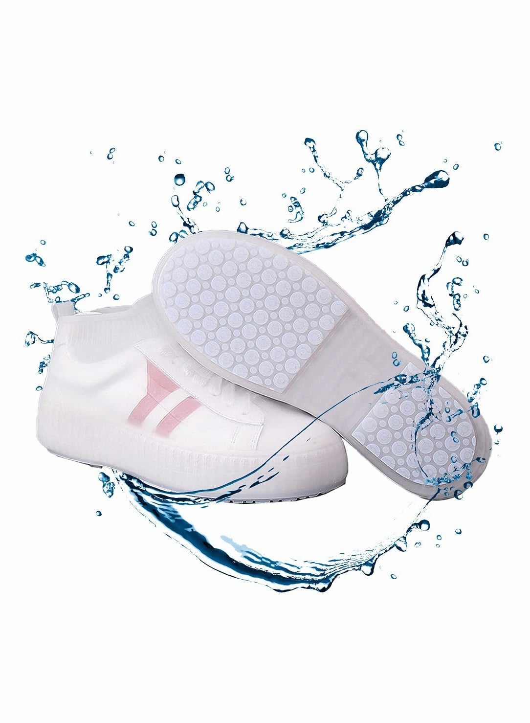 SOLARAE Waterproof Silicone Shoe Cover, Reusable Rain Shoe Cover, Foldable Anti-Slip Rain Shoe Cover for Men and Women Rainy Days (White XL)