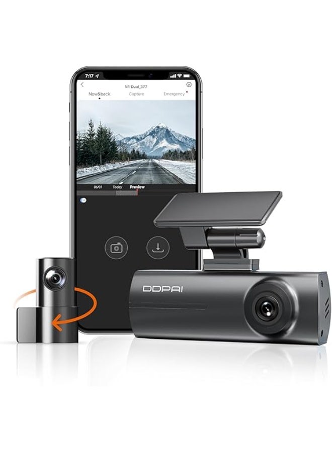 DDPAI Dash Cam for Cars, 1296P + 1080P Front and Rear Dashcam Car - Image 1