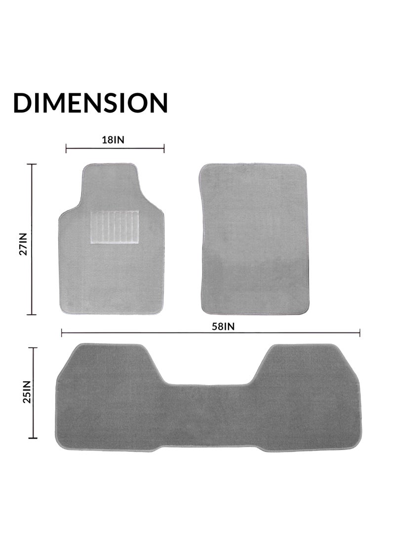 BYSON Durable Waterproof Car Floor Mats 3-Piece Set - Universal Fit Foot Mats for Sedan SUV - Soft Non Slip Heavy Duty Interior Carpet Protector - Easy to Clean Front and Rear Vehicle Mats (Grey) - Image 2