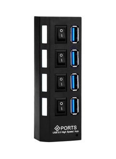 نيبمينينت موزع يتضمن 4 منافذ USB 3.0 مع مفاتيح تشغيل مستقلة وضوء LED أسود 