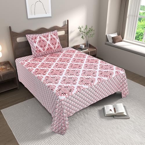 EasyGoods® Cotton Bedsheet for Single Bedsheet with 1 Pillow Cover 60x90 Inch, Handcrafted Bed Sheets (Maroon) - Image 1