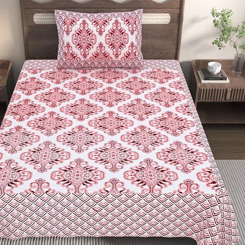 EasyGoods® Cotton Bedsheet for Single Bedsheet with 1 Pillow Cover 60x90 Inch, Handcrafted Bed Sheets (Maroon) - Image 3