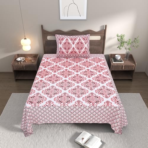 EasyGoods® Cotton Bedsheet for Single Bedsheet with 1 Pillow Cover 60x90 Inch, Handcrafted Bed Sheets (Maroon) - Image 2