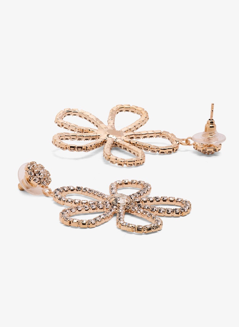 جينجر أقراط متدلية كبيرة على شكل زهرة مرصعة بالكريستال الذهبي - Image 2