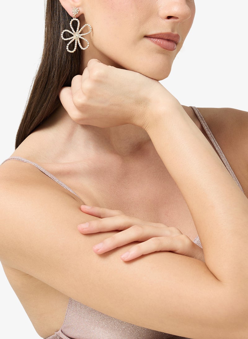 جينجر أقراط متدلية كبيرة على شكل زهرة مرصعة بالكريستال الذهبي - Image 3