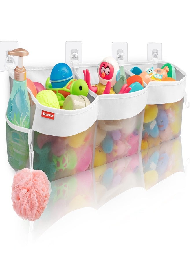 UNEEDE 4.95 Gallons 3 Compartment Horizontal Bath Toy Storage,Bathtub Toy Storage Organizer,Bath Toy Holder For Bathtub,Baby Bath Toy Organizer For Tub,Mesh Shower Caddy(Gray) - Image 1
