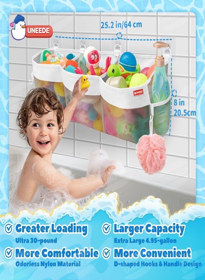 UNEEDE 4.95 Gallons 3 Compartment Horizontal Bath Toy Storage,Bathtub Toy Storage Organizer,Bath Toy Holder For Bathtub,Baby Bath Toy Organizer For Tub,Mesh Shower Caddy(Gray) - Image 4
