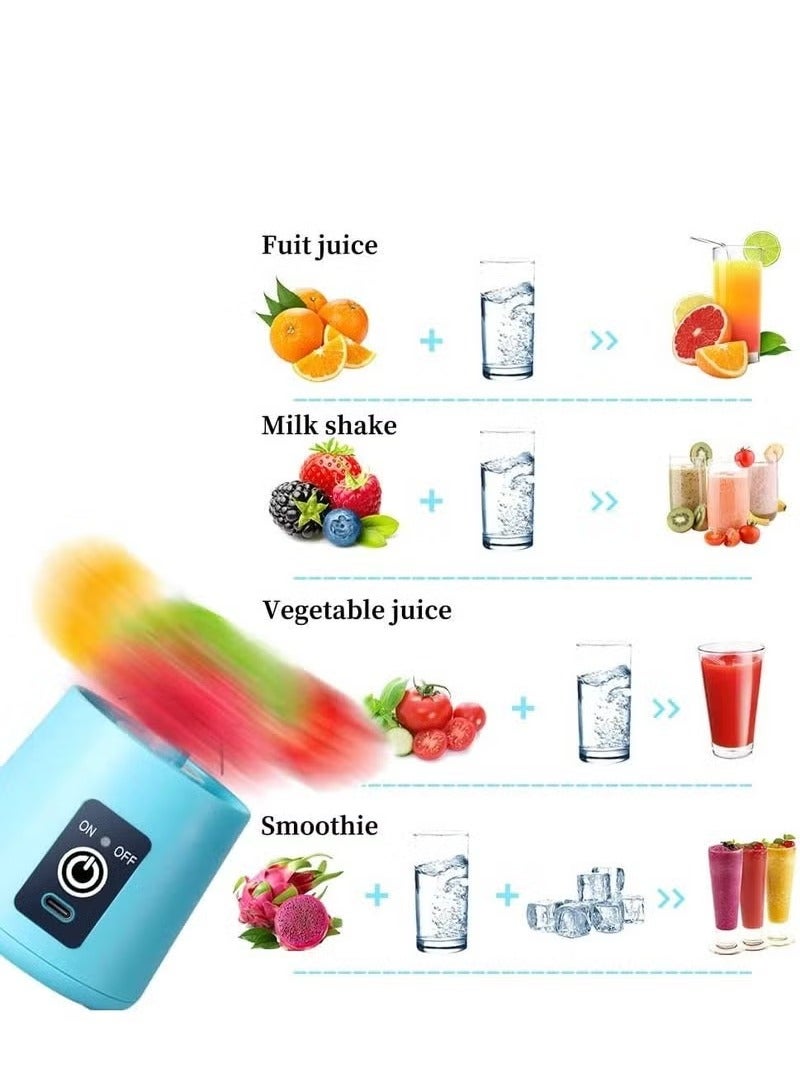 JAJEEK Portable Blender Cup – Electric USB Juicer Blender, Mini Blender for Shakes & Smoothies, Juice, 380ml, Six Blades for Efficient Mixing, USB Rechargeable, Ideal for Travel, Office, and Home Use – Blue - Image 4