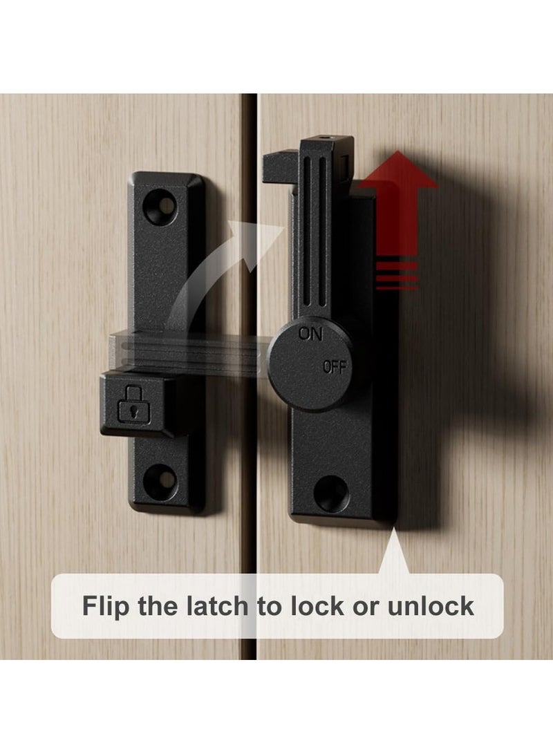 Flip Latch Lock, 90/180 Degree Left/Right-Opening Door Lock, Support No-Drill Installationfor Home, Barn, Garden Fence, Shed, Cabinet (Black+Luminous)  - Image 4