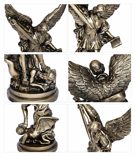 Dlfghos 12.2in St Michael Archangel Statue San Miguel Arcangel Statue Saint Michael Defeating Satan Michael Angel Statue Collection Figurines Bronze st.Archangel Sculpture - Image 5