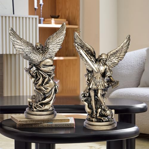 Dlfghos 12.2in St Michael Archangel Statue San Miguel Arcangel Statue Saint Michael Defeating Satan Michael Angel Statue Collection Figurines Bronze st.Archangel Sculpture - Image 2