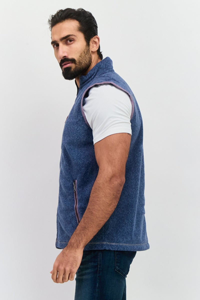 TRUE GRIT Men Herringbone Softshell Vest, Blue - Image 2