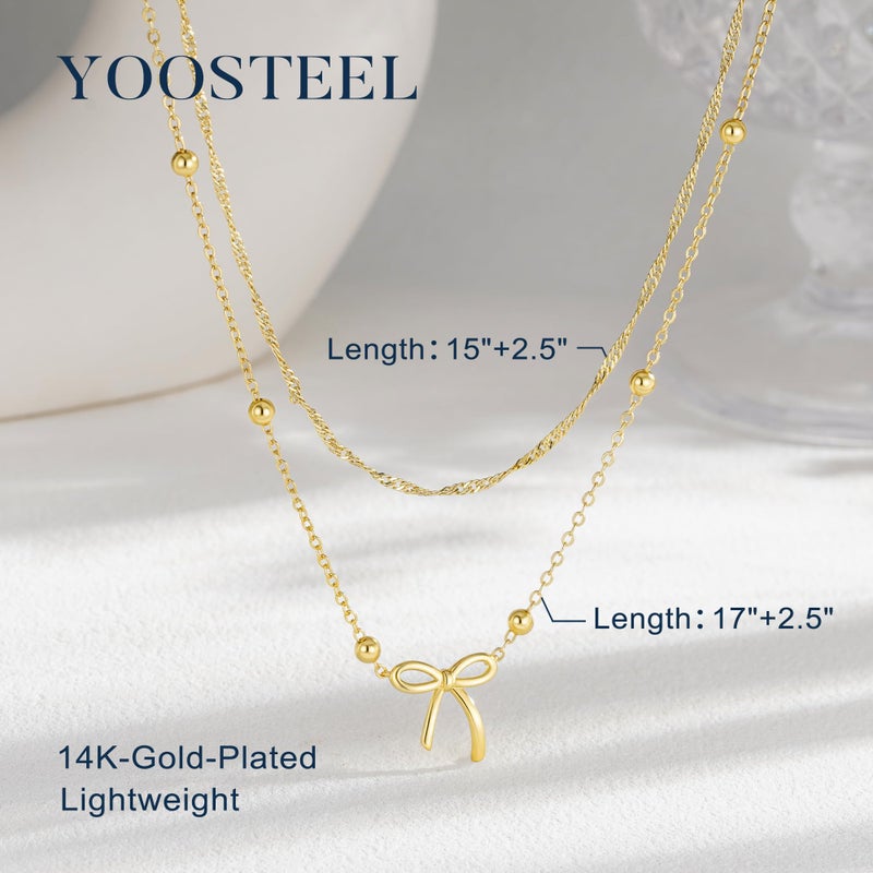 Yoosteel Easter Gifts for Women - Bow Necklaces Dainty 14K-Gold-Plate Bow Choker Necklaces Small Pendant Necklaces for Teenage Girl Women Trendy Gift Jewelry - Image 4