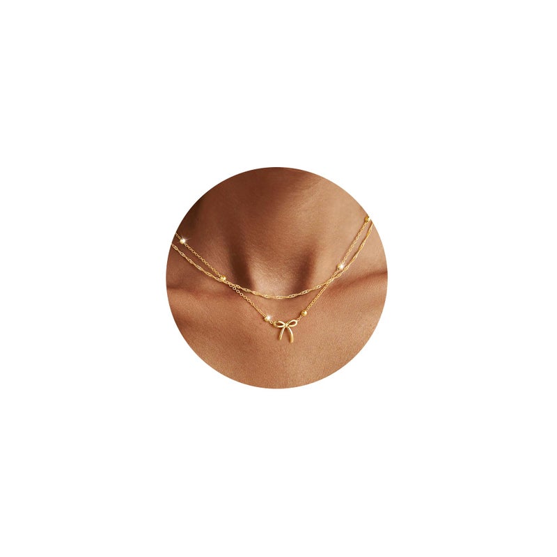 Yoosteel Easter Gifts for Women - Bow Necklaces Dainty 14K-Gold-Plate Bow Choker Necklaces Small Pendant Necklaces for Teenage Girl Women Trendy Gift Jewelry - Image 1