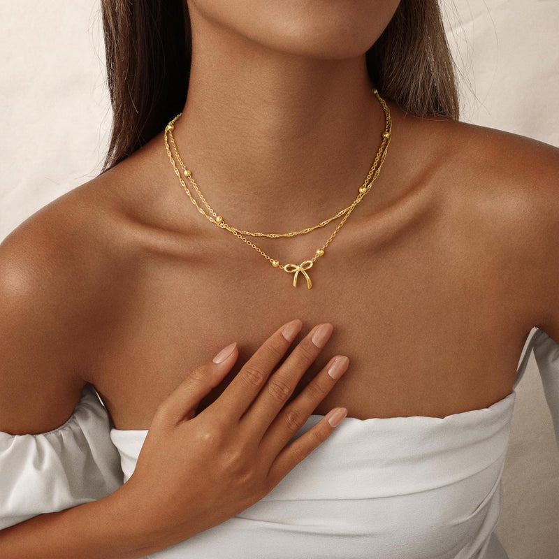 Yoosteel Easter Gifts for Women - Bow Necklaces Dainty 14K-Gold-Plate Bow Choker Necklaces Small Pendant Necklaces for Teenage Girl Women Trendy Gift Jewelry - Image 3